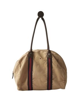 Tommy Hilfiger Khaki Canvas Tote with Navy & Red Stripes